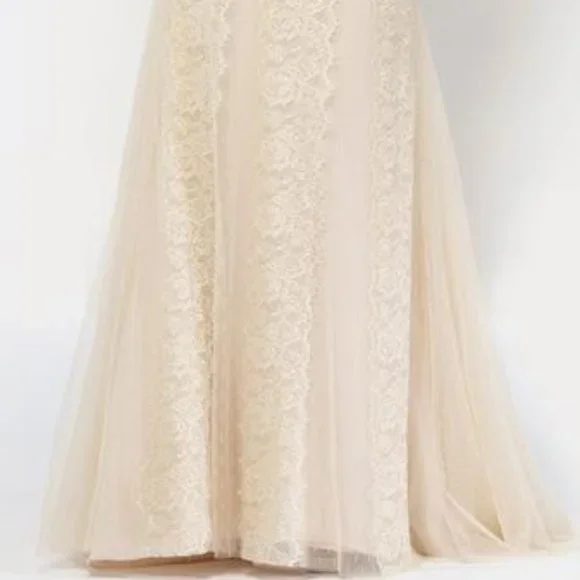 BLUSH Champagne Lace Rustic Wedding Dress, Cap Sleeve, Boat Neck Elegant Mother - Picture 6 of 15